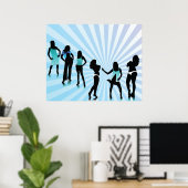 Poster Femmes élégantes Silhouettes Bleu sarcelle Mode (Bureau à domicile)