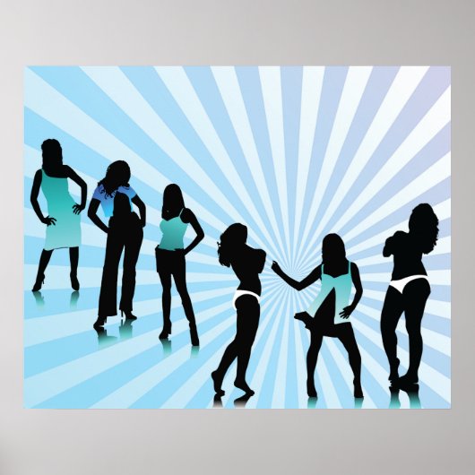 Poster Femmes élégantes Silhouettes Bleu sarcelle Mode (Devant)