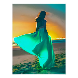 Poster Femmes en bleu turquoise sur une plage de nuit