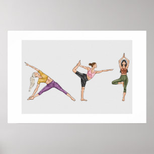 Poster Femmes équilibrées en yoga de fitness coloré