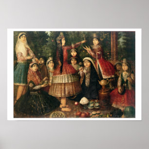 Poster Femmes et enfants dans un jardin, 19e siècle (huil