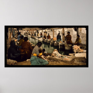 Poster Femmes faisant de la blanchisserie à Mexico, Mexiq