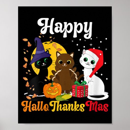 Poster Femmes joyeuses Hallothanksmas Chats Halloween Noë (Devant)
