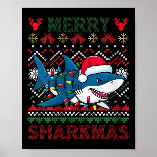 Poster Femmes Joyeux Sharkmas Vilain requin de Noël Père  (Devant)