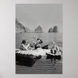 Poster Femmes mangeant des pâtes sur le lac, Vintage Wall