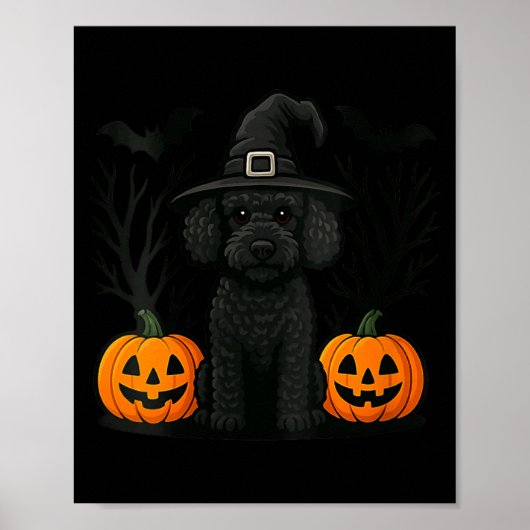 Poster Femmes Mignon Sorcière Chien Caniche Noir Hallowee (Devant)