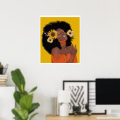 Poster Femmes noires, avec illustration de tournesol colo (Bureau à domicile)