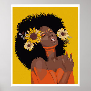 Poster Femmes noires, avec illustration de tournesol colo