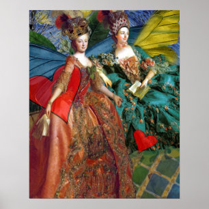 Poster Femmes papillon collage gothique fantaisiste Gémea