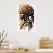 Poster Femmes Tribales Africaines Aquarelle Portrait Mur (Cuisine)