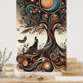 Poster Femmes Whimsical, Arbre et Papillons (Cuisine)