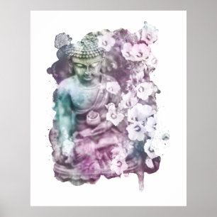 Poster *~* Femmes Zen Bouddha Méditée Fleurs Pastel