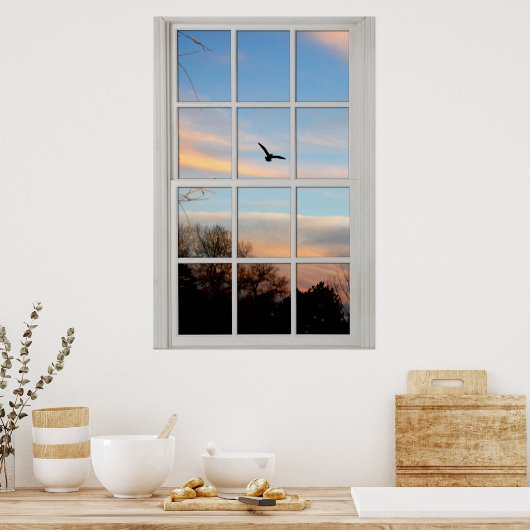 Poster Fenêtre à panneau blanc avec une illusion de vue (Cuisine)