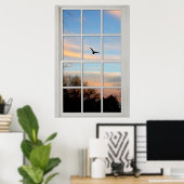 Poster Fenêtre à panneau blanc avec une illusion de vue (Bureau à domicile)