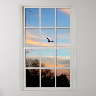 Poster Fenêtre à panneau blanc avec une illusion de vue