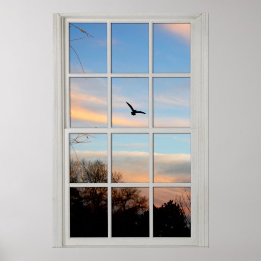 Poster Fenêtre à panneau blanc avec une illusion de vue (Devant)