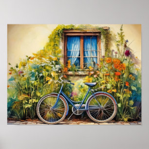 Poster Fenêtre avec un vélo