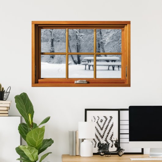 Poster Fenêtre avec vue - Neige fraîche (Bureau à domicile)