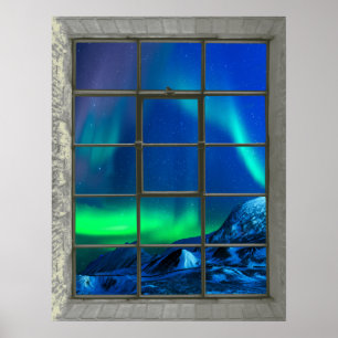 Poster Fenêtre de Faux de lumières du nord de Borealis de