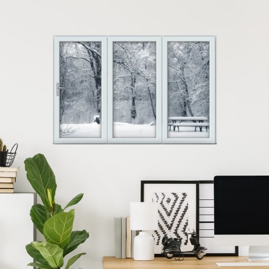 Poster Fenêtre de neige fraîche avec vue (Bureau à domicile)