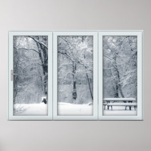 Poster Fenêtre de neige fraîche avec vue