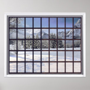 Poster Fenêtre de scène d'hiver de Faux de montagnes de