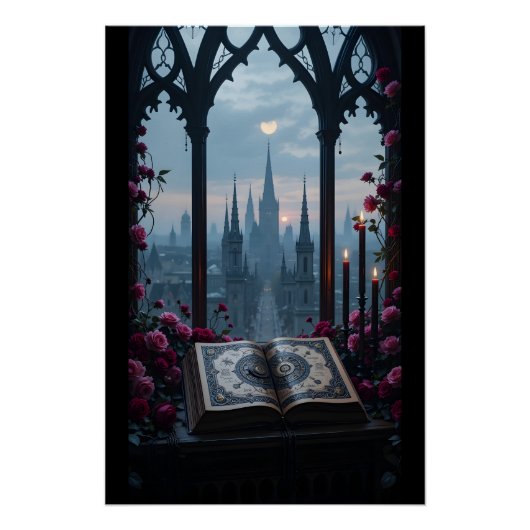 Poster Fenêtre de Spellbook gothique (Devant)