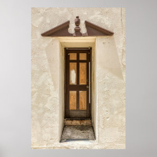 Poster FENÊTRE EN BOIS Brown SUR MUR BLANC EN BÉTON