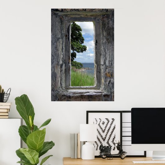 Poster Fenêtre en pierre avec vue mer (Bureau à domicile)