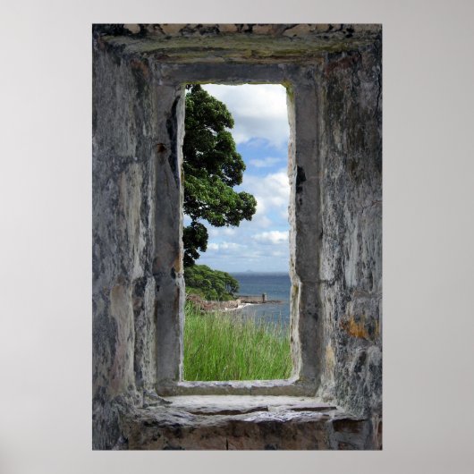 Poster Fenêtre en pierre avec vue mer (Devant)