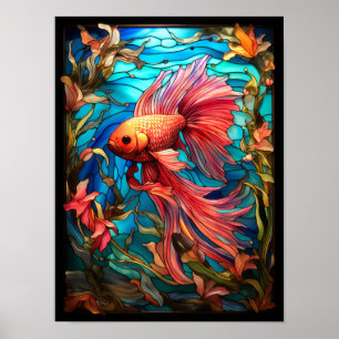 Poster Fenêtre en verre coloré représentant un poisson Be