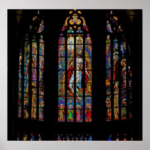 Poster Fenêtre en verre teinté, cathédrale de St Vitus,