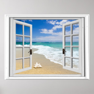 Poster Fenêtre fausse vue mer plage