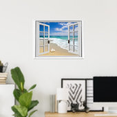 Poster Fenêtre fausse vue mer plage (Bureau à domicile)