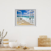 Poster Fenêtre fausse vue mer plage (Cuisine)
