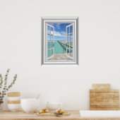 Poster Fenêtre Fausse vue océan 3D (Cuisine)