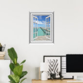 Poster Fenêtre Fausse vue océan 3D (Bureau à domicile)