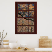 Poster Fenêtre Faux bois cerise Feuilles d'automne Vue 1  (Cuisine)