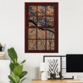 Poster Fenêtre Faux bois cerise Feuilles d'automne Vue 1  (Bureau à domicile)