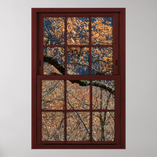 Poster Fenêtre Faux bois cerise Feuilles d'automne Vue 1 (Devant)