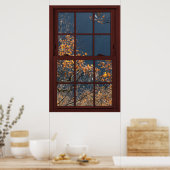 Poster Fenêtre Faux bois cerise Feuilles d'automne Vue 2  (Cuisine)