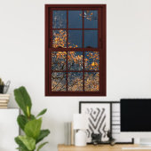 Poster Fenêtre Faux bois cerise Feuilles d'automne Vue 2  (Bureau à domicile)