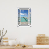 Poster Fenêtre Faux de vue 3D Boardwalk Ocean (Cuisine)