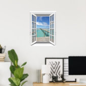 Poster Fenêtre Faux de vue 3D Boardwalk Ocean (Bureau à domicile)