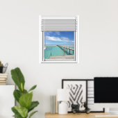 Poster Fenêtre Faux Vue Océan Avec Aveugle (Bureau à domicile)