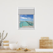 Poster Fenêtre Faux Vue Océan Avec Aveugle (Cuisine)