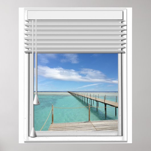 Poster Fenêtre Faux Vue Océan Avec Aveugle (Devant)