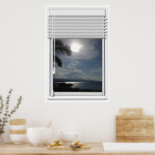 Poster Fenêtre Faux Vue Océan Avec Aveugles (Cuisine)