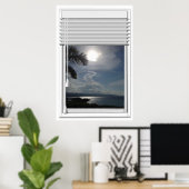 Poster Fenêtre Faux Vue Océan Avec Aveugles (Bureau à domicile)