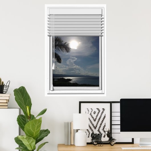 Poster Fenêtre Faux Vue Océan Avec Aveugles (Bureau à domicile)